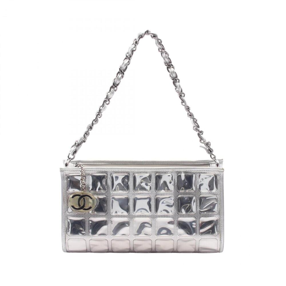 Chanel Ice Cube Handbag, Vinyl Leather Women's, Silver Tone
